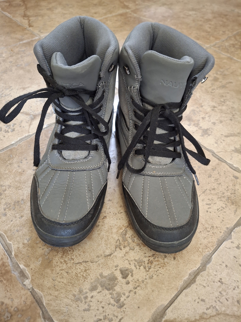 EUC Nautica Gray and Black High-Top Lace-Up Boots, Looks New